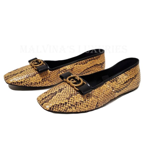 GUCCI SHOES PYTHON BALLET FLATS w LOGO BOW RIBBON ANKLE TIES $1,059 sz 39.5 9.5 - Picture 9 of 16